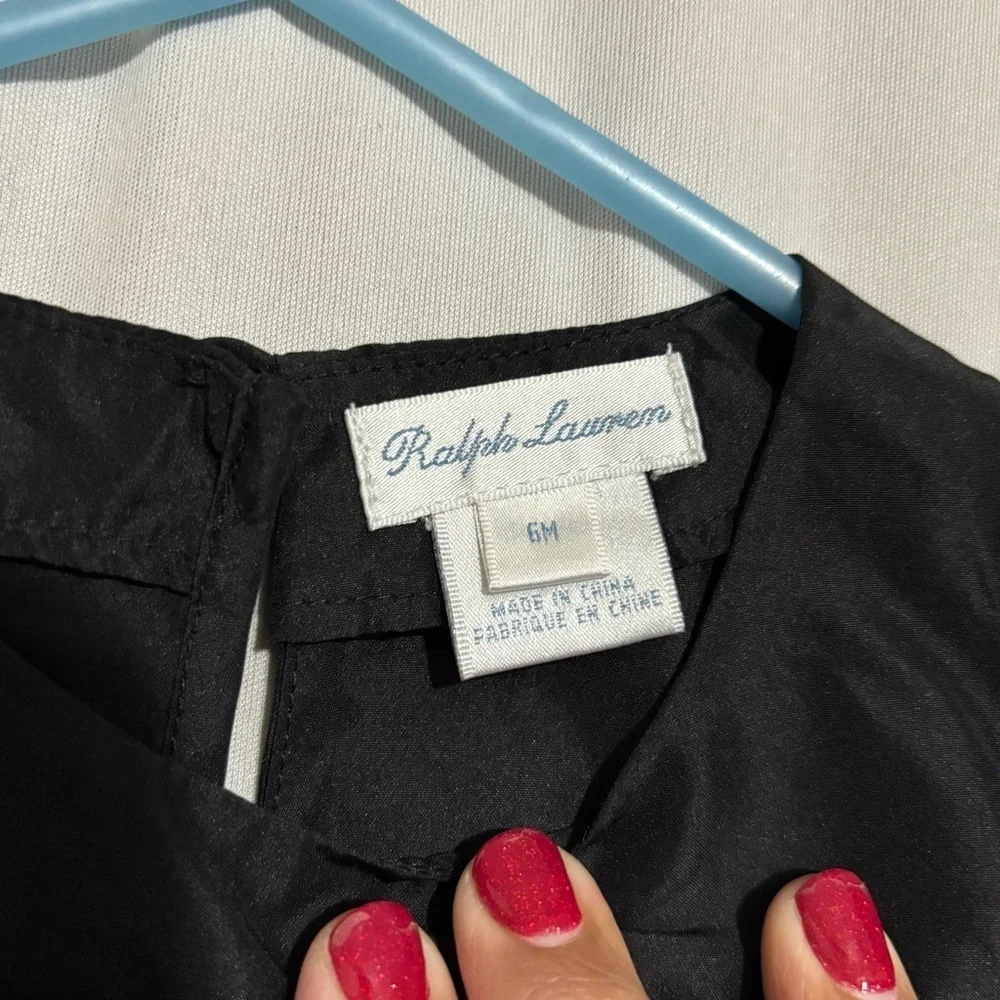 Ralph Lauren Girl’s Black Ruffle Bow Long Sleeve Loose Top  Size 6M